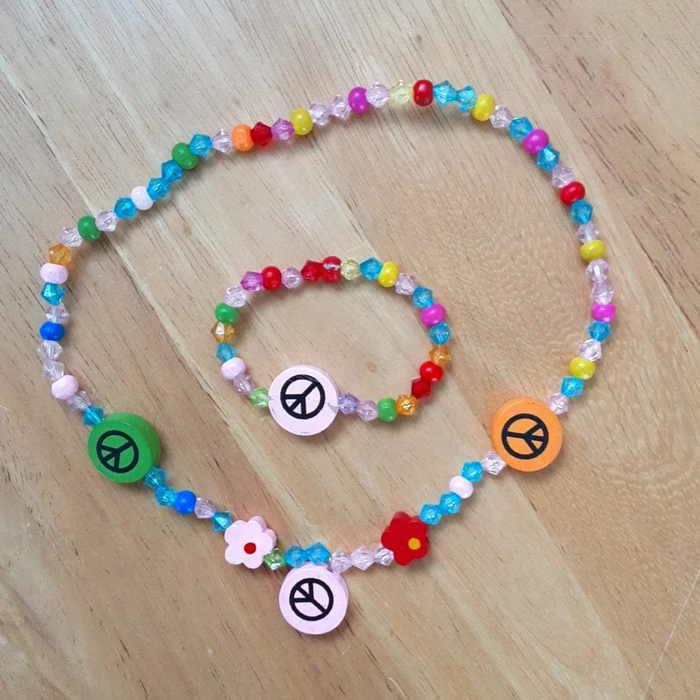Kids Necklace and Bracelet Set, Peace Signs and Colorful